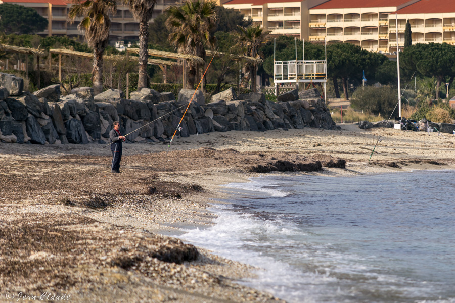 Surfcasting sur la plage de la Ferrière à Bormes les Mimosas, mars 2022