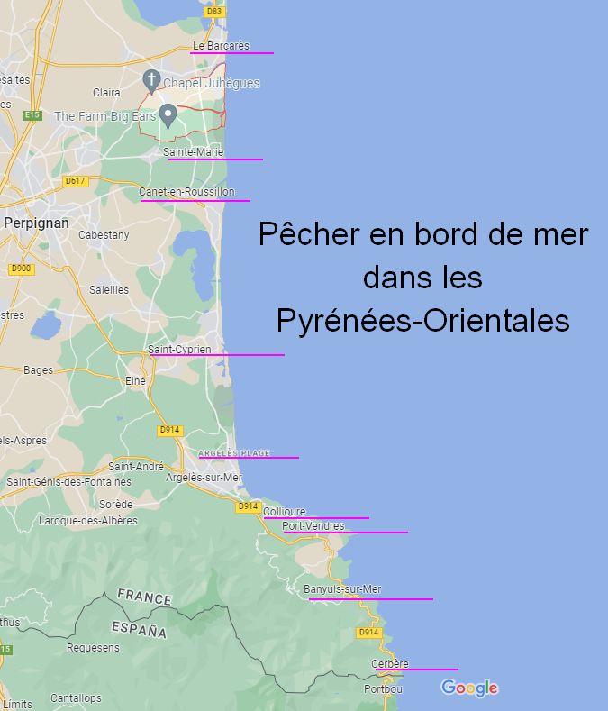 Plan : la pêche en bord de mer (Plages et côte rocheuse) des PO