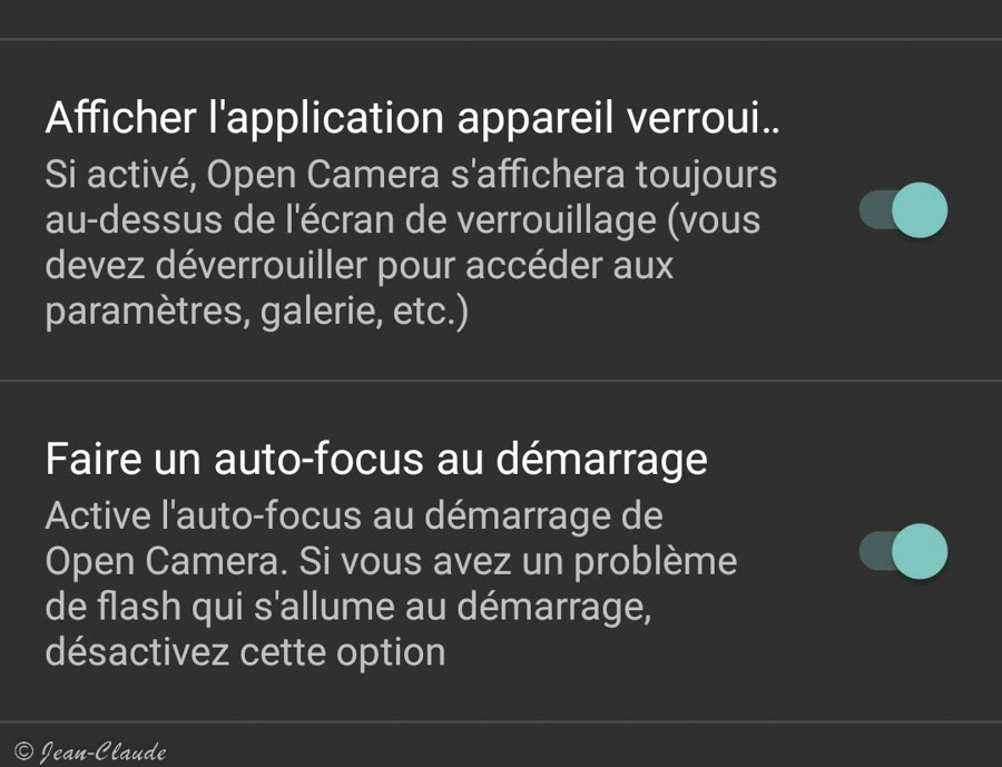 Paramétrage Open Camera