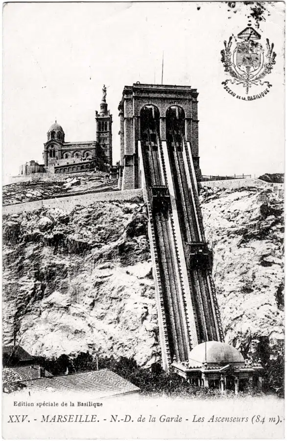 XXV. - MARSEILLE. - N.D. de la Garde - Les Ascenseurs (84m). Edition spéciale de la Basilique. Cachet de la poste 1922