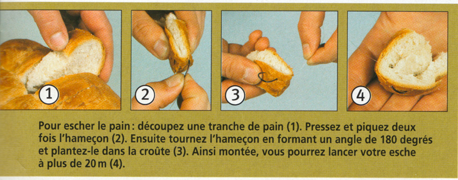 Comment escher une petite tranche de pain (source Pêcheur de France n°228 07/2002)