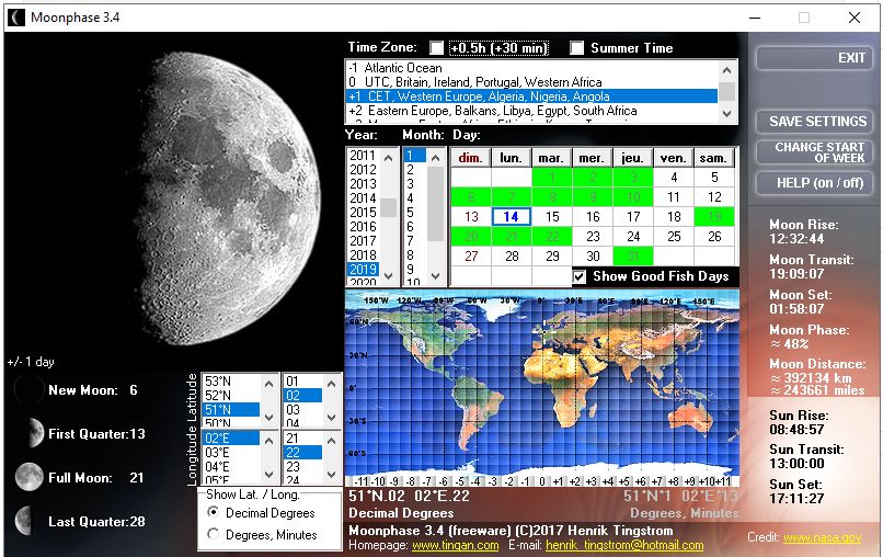 Fenêtre de l’application gratuite Moonphase 3.4