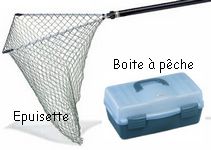 Une épuisette et une boite à pêche