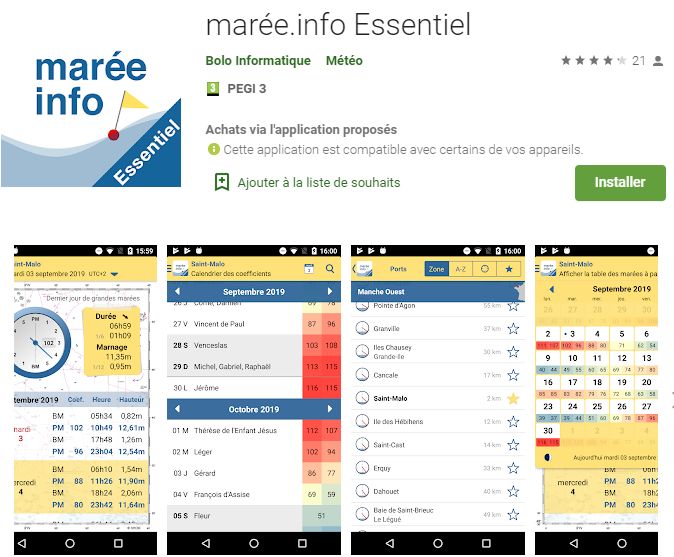 marée.info essentiel sur Google PlayStore