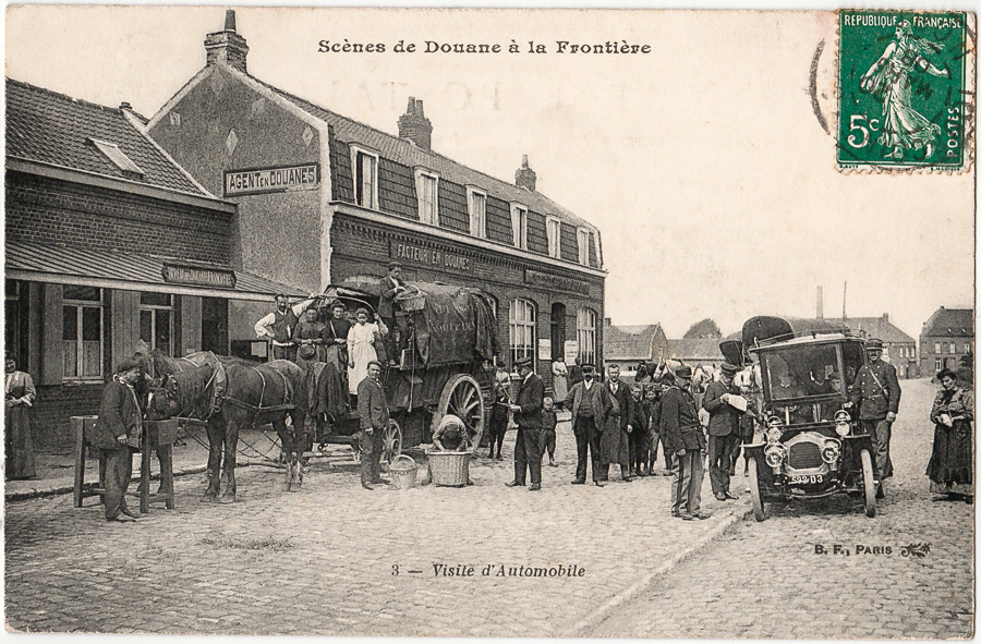 Scènes de Douane à la frontière 3 - Visite d'Automobile - B.F., Paris - 1908