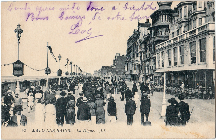 42 MALO-LES-BAINS. - La Digue. - LL, correspondance du 9 août 1924