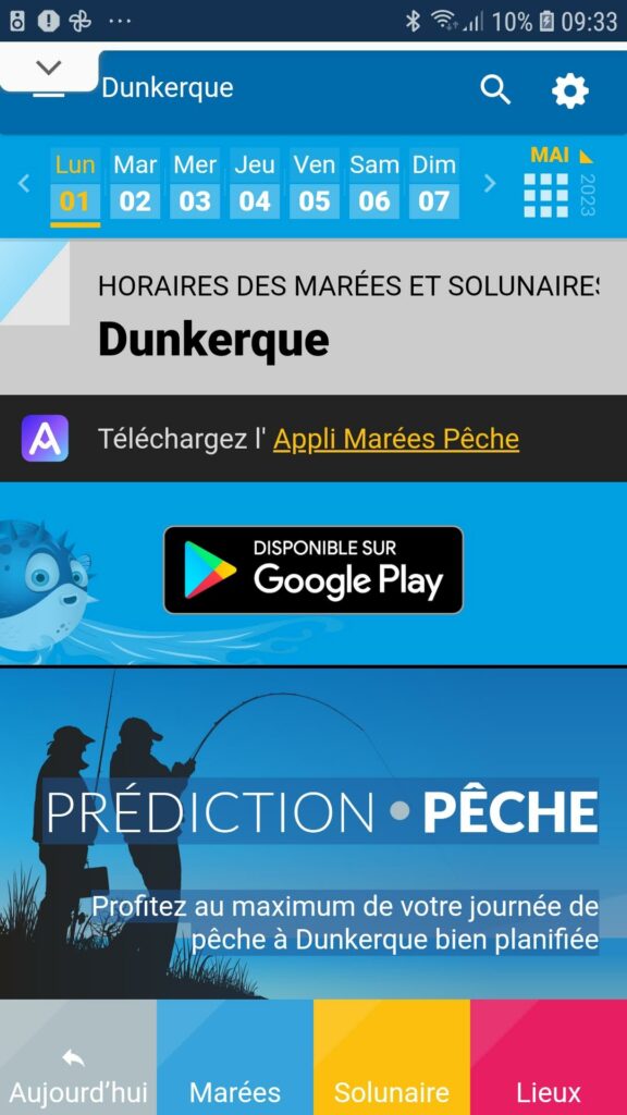 Marées pêche : horaires des marées et solunaires