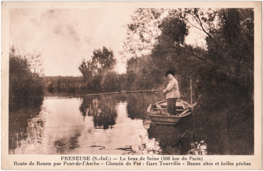 Carte postale ancienne : FRENEUSE (S.-Inf.) - Le bras de Seine (106km de Paris) - Beaux sites et belles pêches