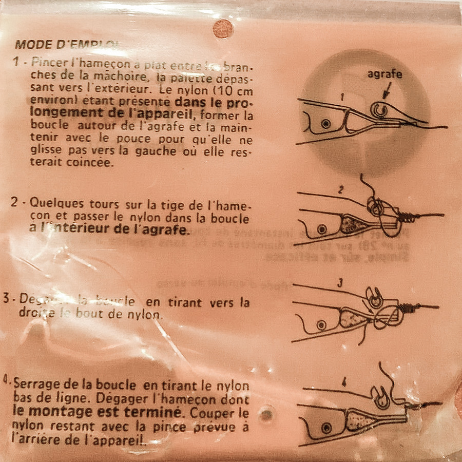 Mode d'emploi sur la pochette du monte-hameçon "Le Parfait" - Photo www.ebay.fr