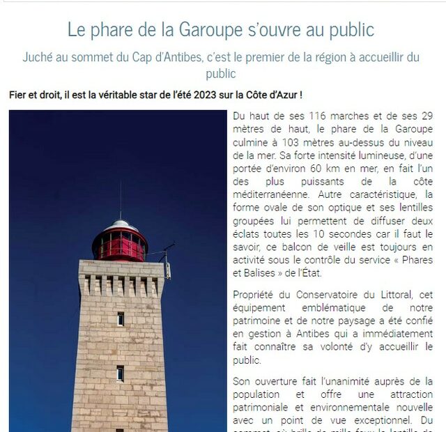 Le phare de la Garoupe s'ouvre au public - https://www.antibes-juanlespins.com/