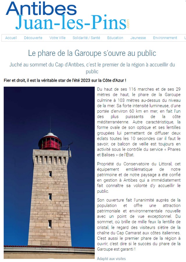 Le phare de la Garoupe s'ouvre au public - https://www.antibes-juanlespins.com/