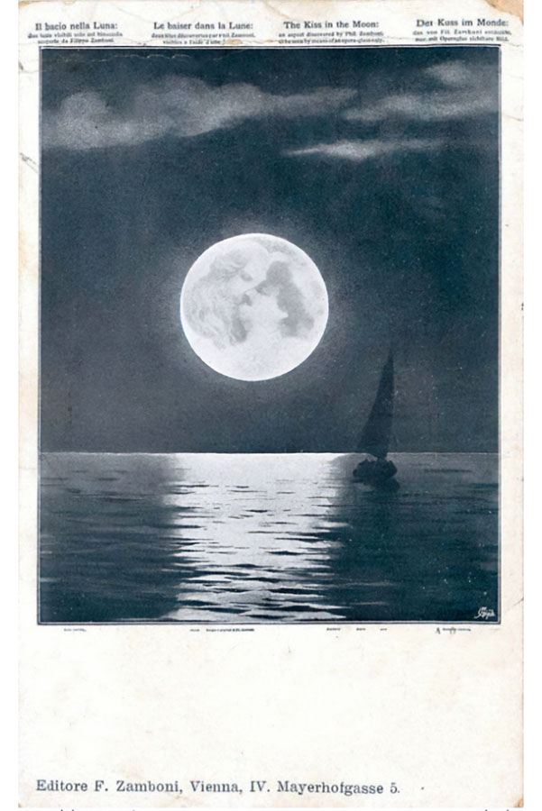 Le baiser de la Lune, 1900
Cartolina Postale. - Carte Postale. - Postal Card. - Post Karte.
Druck Stephan Sandner, Wien. Editor F. Zamboni, Vienna
(source : www.delcampe.net)