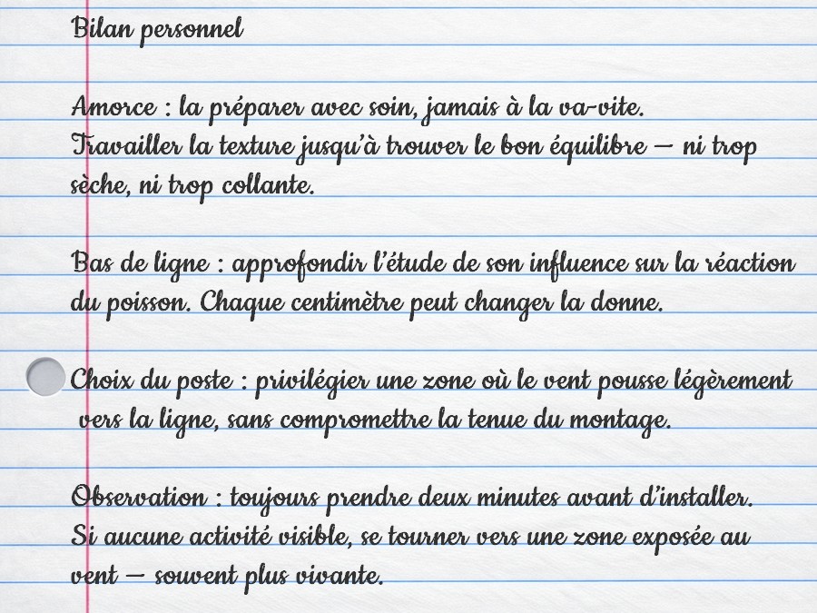 Exemple d'annotations après 3 séances de pêche au coup